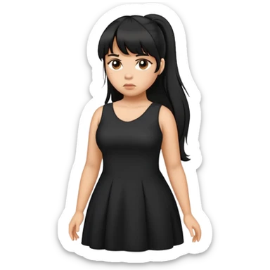Latina girl with bangs black long hair in pony tail plus size black dress disappointed  sticker