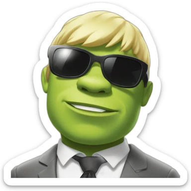 super hot shrek kissing with white-guy-wearing-suit-with-short blonde-hair-and-black-sunglasses sticker