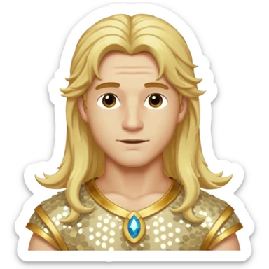 Adonis, God of Beauty with long golden blonde hair, cream sequin outfit sticker