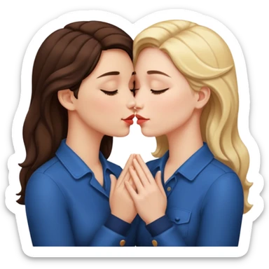 two women kissing hands wrapped around each other sticker
