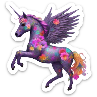 Trippy patchwork Zombie Pegasus unicorn psychedelic flowers floral groovy art neon rave raving sticker