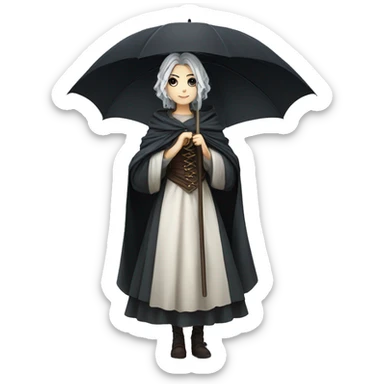 medieval gothic woman, anime style, gorgeous hair, beautiful dress, holding umbrella sticker