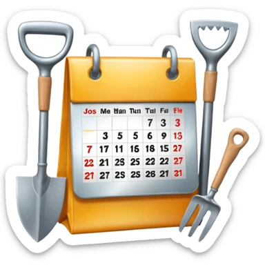 calendar icon with garden tools near. Transparent background sticker