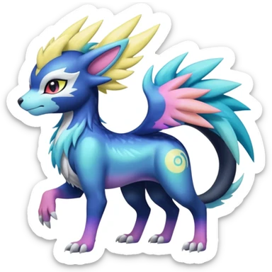 Shiny Sunny furry neon colorful scaly painted Asian pastel-gradient Absol-Meloetta-Solgaleo-Luxray-Suicune-fusion sticker