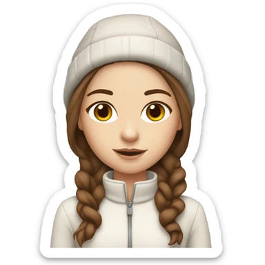 white girl with brown hair wearing a white and brown winter outfit sticker