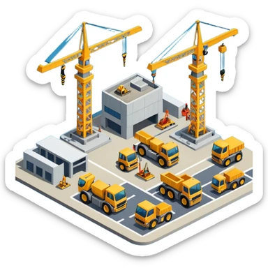 isometric construction site of airport sticker