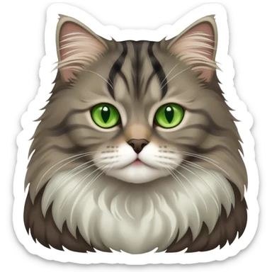 Dark gray striped fluffy siberian cat with green/light brown eyes sticker