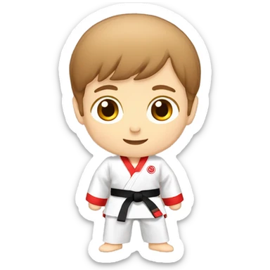 Taekwondo dobok red belt boy light brown hair birthday sticker