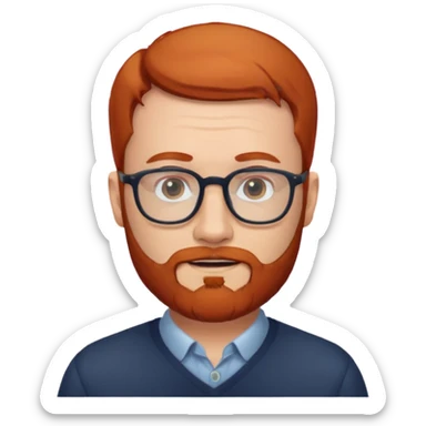 Un homme roux avec une calvitie et une barbe portant des lunettes sticker