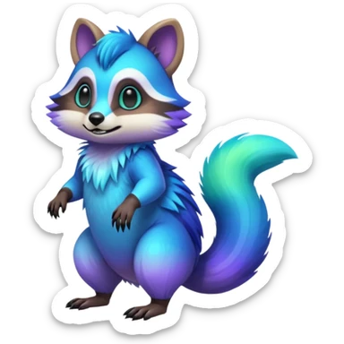 Iridescent Neon Green-Cyan-Blue-Purple-gradients Tanuki-Numbat-Sergal-fusion-hybrid-animal-creature, full body sticker