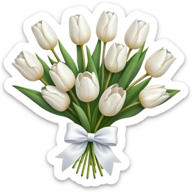 white tulip bouquet with a white bow holding the flowers together sticker