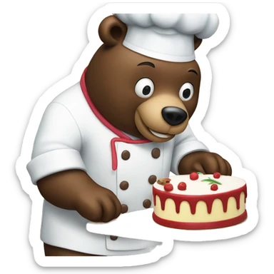 a bear chef slicing a cake on a cutting board  sticker