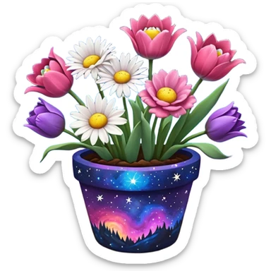 Galaxy Painted flower clay pot of Space Petalled Daisies, Nebula Petalled Roses, And Milky Way Petalled Tulips, sticker
