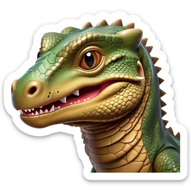 Cinematic Realistic Comical Komodo Dragon Portrait Emoji, Head tilted dramatically with an exaggeratedly amused expression, featuring a striking, glossy scaled hide with bold textures and wide, expressive eyes brimming with playful disbelief, rendered with lifelike detail and natural hues, high shine, dramatic yet playful, styled with an air of cheeky reptilian mischief, soft glowing outline, capturing the essence of a spirited and over‐the‐top Komodo dragon that looks ready to charge its way into viral fame! sticker