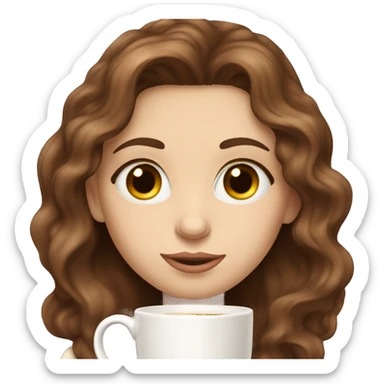 Chestnut brown haired wavy haired girl with hazel eyes and pale skin sipping coffee  sticker