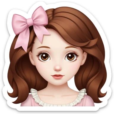 pale skin coquette girl with brown hair, bows, dainty, feminine sticker