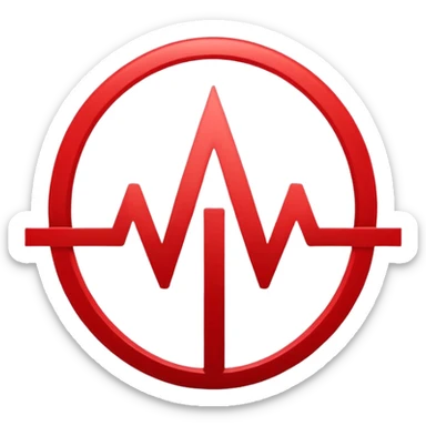 Minimalistic logo for MedSignal, sleek red pulse forming the letters 'AI' inside a smooth geometric shape, glowing red accents, clean white background, no black, conveying high-tech healthcare and AI technology sticker