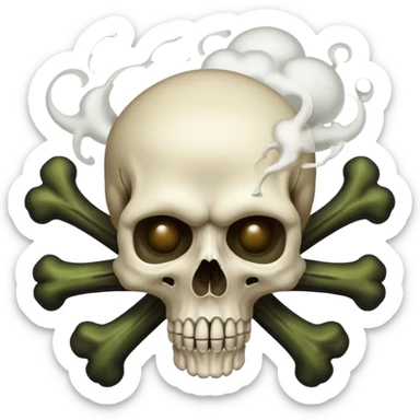 a poisonous cloud of gas, dark swamp color, with an image of a skull and two crossed bones behind the skull sticker