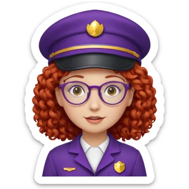 scout girl with red curly hair and uniform and hat and glassess and purle uniform sticker