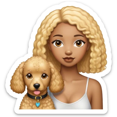 Black straight hair girl wiht golden pudel dog sticker