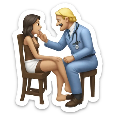 Podologa atentiendo el pie deun paciente en la camilla sticker