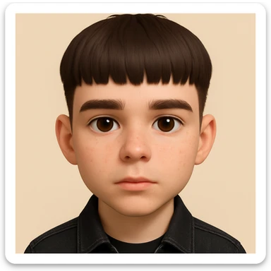 this image in 3d-emoji style, neutral (not smiling), slimmer face, wearing a black jeans jacket sticker