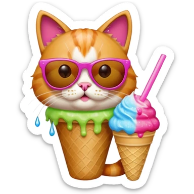 Cat with sunglasses eating a snow cone sticker