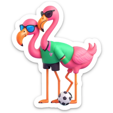 flamingo soccer player with sunglasses and a black and green jersey sticker