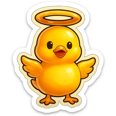 Make the halo much bigger and floating high above the baby chick's head, like a saint, keep the style and transparent background. sticker