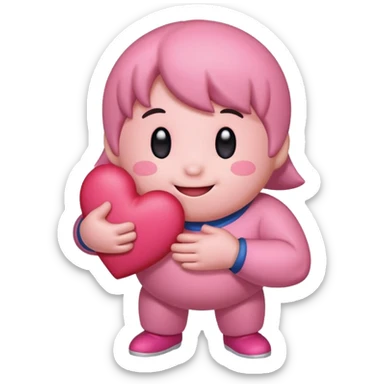 create a chibi sticker of Kirby smiling with a heart in his hands sticker