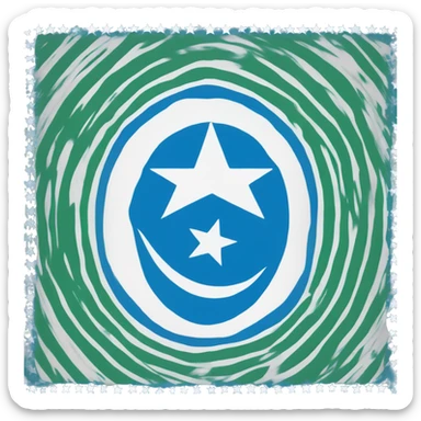 Create an emoji of the Iraqi Turkmen flag with two horizontal stripes (top blue, bottom white) and a central white crescent and star. sticker