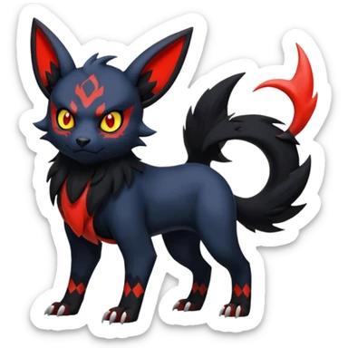 Handsome cool badass edgy Absol-Litten-Umbreon-Yveltal-Pokémon-Fakémon-fusion-hybrid-creature, full body sticker