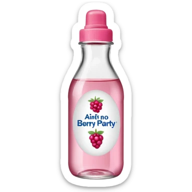 realistic Johnson and Johnson style bottle pink cap pink logo clear bottle with aint no party like a berry party written on the logo with diddy oil and a berry on top bottle sticker