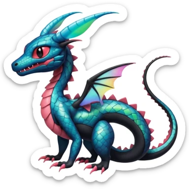 Spooky ghastly oily scaly stitched colorful iridescent Salandit-Flygon-Sylveon-Umbreon-fusion-Pokémon-hybrid-creature  sticker