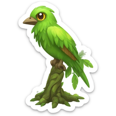 Colorful earthly muddy fresh Cool Cute Fantasy legendary swampy tree-jungle-bird plant-grass-type-Dendro-avian Fakemon full body sticker