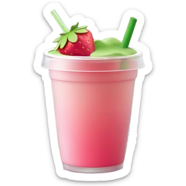 Create an emoji of a **clear cup of strawberry matcha** with a **green top layer** and **pink bottom layer**. A **transparent straw** sticks out, slightly tinted by the drink's colors. sticker