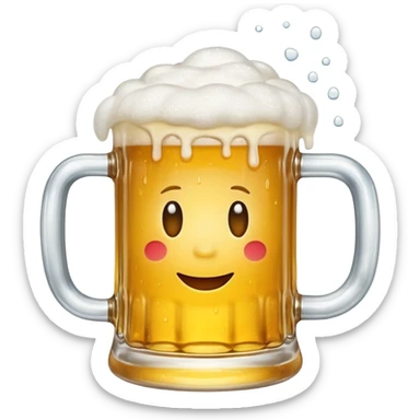 classic yellow beer mug with frothy foam, being lifted as if to drink, apple emoji style sticker