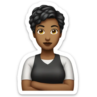 heavyset young woman with a bad pixie cut sticker