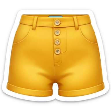 A 3D cartoon Golden yellow high-waist shorts with visible seams and buttons, soft shading, isolated plain background, Memoji-style. sticker
