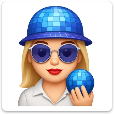 Change the disco ball to blue color, keep the rest the same, in the style of emoji (apple style emojis) sticker