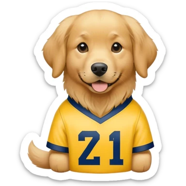 Golden retriever wearing Michigan jersey sticker
