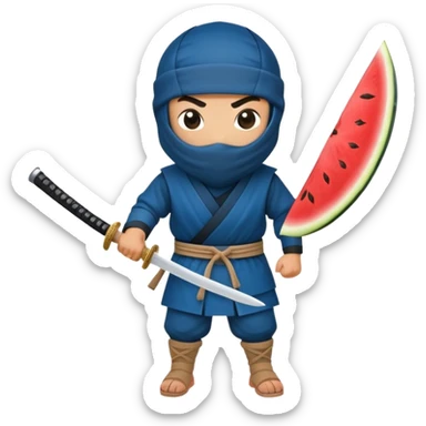 ninja in blue cuts a watermelon with a katana sticker