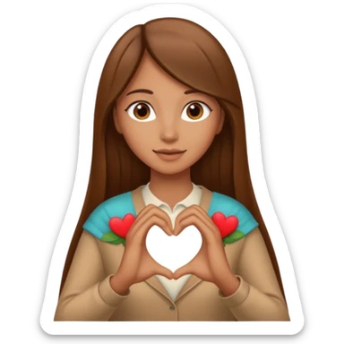 Mujer trigueña cabello largo lacio castaño haciendo un corazon con sus manos sticker