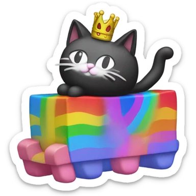 Nyan Cat King Full body  black and white with rainbow box covering it’s whole back sticker