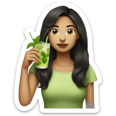Girl with dark hair and light skin colour drinking a mojito sticker