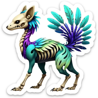 Rare colorful gradients colored realistic dark edgy glossy shiny tropical tribal patterned feathery skeletal badass epic pretty beautiful handsome gorgeous aesthetic colorful vibrant Vernid-Trico-species-Fakemon-creature by LiLaiRa, 4 legs, 1 tail, random markings, (full body) sticker