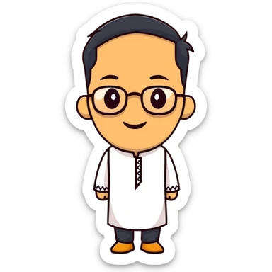 man with wheatish skin tone, wearing kurta with rectangle glasses sticker