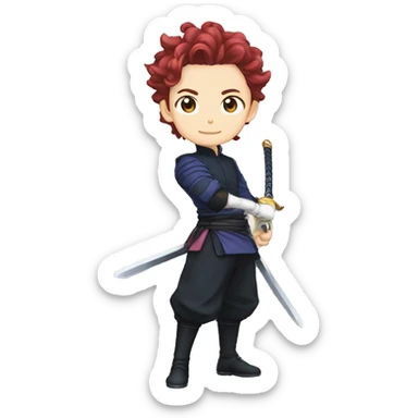 Tanjiro énervé avec son épée brandie sticker