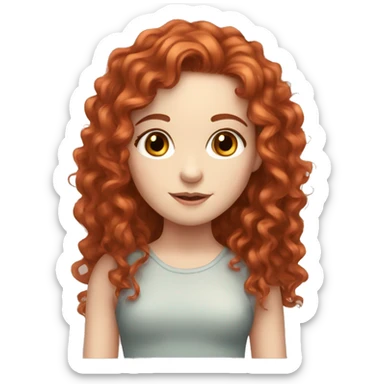 girl, long red curly hair, beautiful brown eyes, pale skin sticker