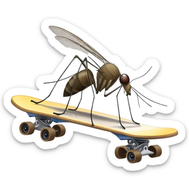 Generate a mosquito doing skating on skateboard sticker